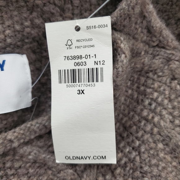 Old Navy Mock Neck Diamond Stitch Cable Knit Pullover Sweater Taupe NWT Size 3X - Picture 8 of 10